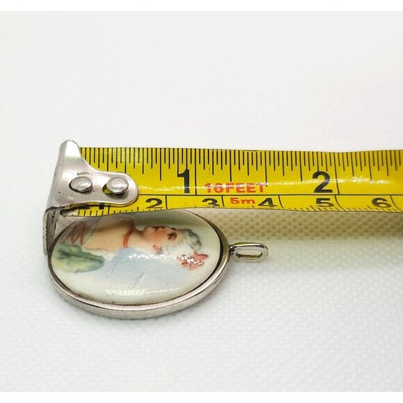 Vintage Victorian Style Painted Porcelain Pendant Goldstein Sterling Silver - Picture 5 of 11